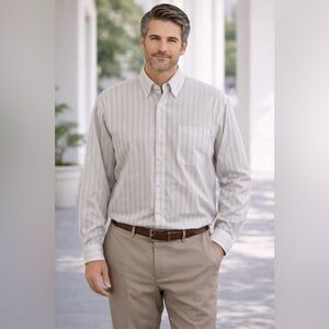 Perry Ellis Portfolio Men’s Striped Button Down Shirt Size Large 100% cotton